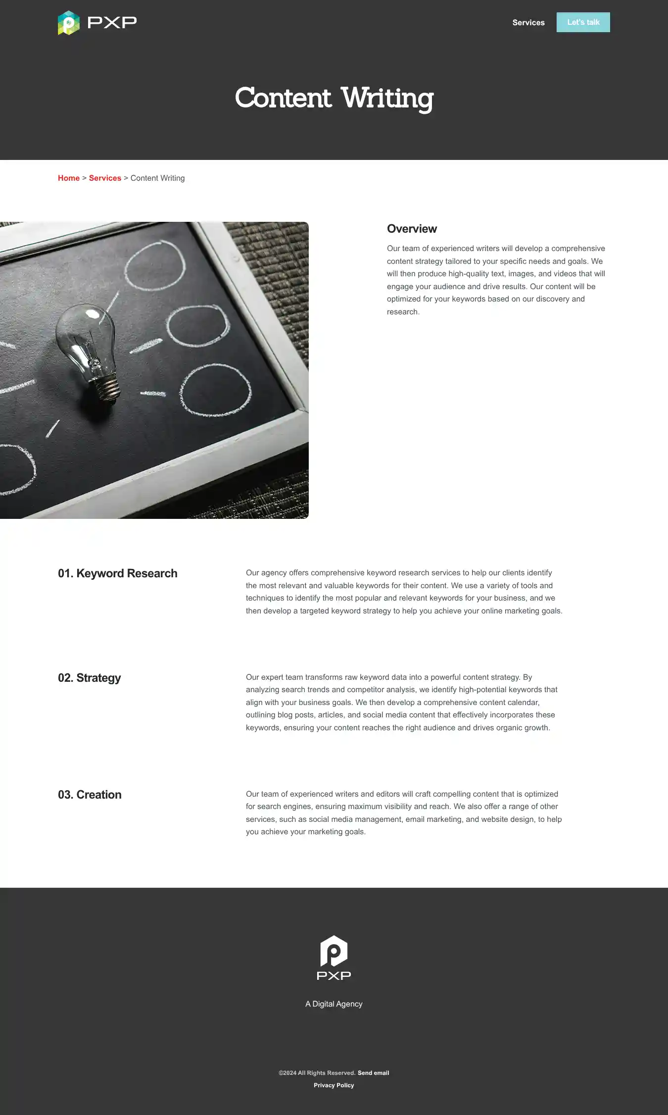 Full-page screenshot of Content Writing as rendered during the desktop scan.