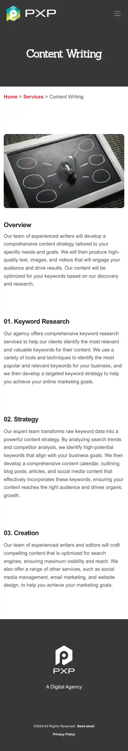 Full-page screenshot of Content Writing as rendered during the mobile scan.