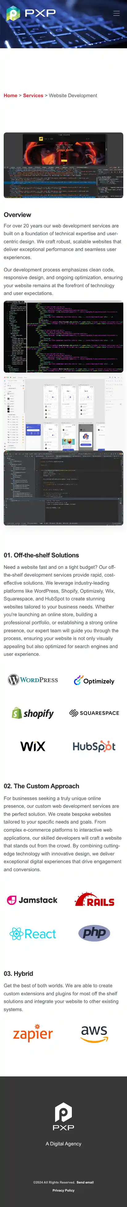 Full-page screenshot of Website Development as rendered during the mobile scan.